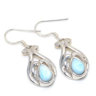Natural Republic Larimar Gemstone 925 Solid Sterling Silver Earring 1.25" a7G78