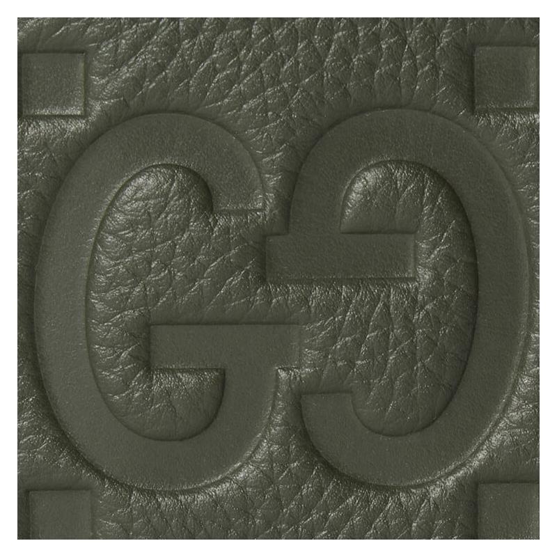 Gucci Jumbo GG Double G logo embossed flip closure leather wallet men's dark green