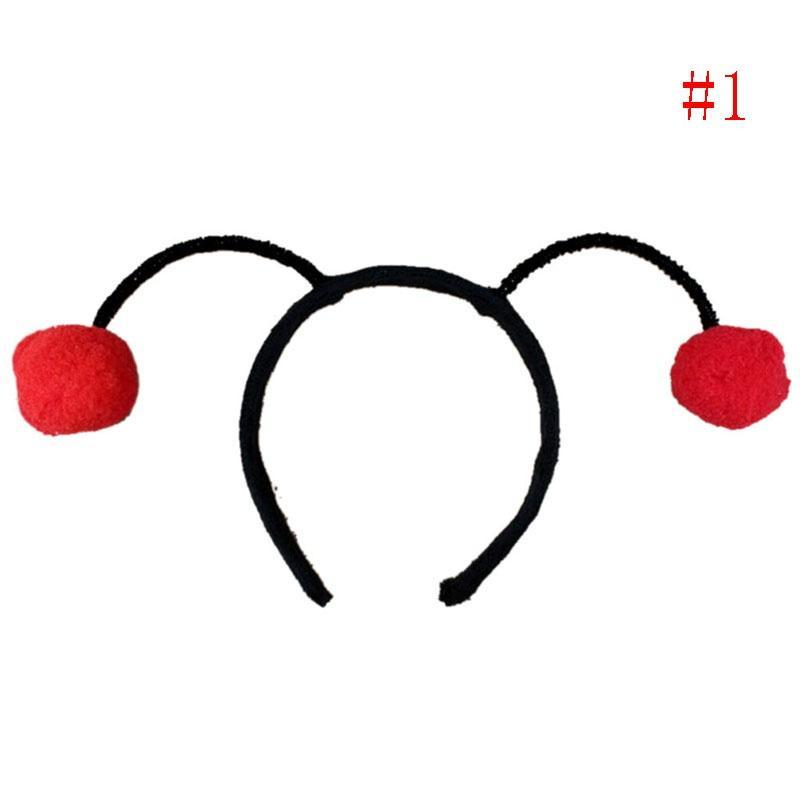Kids Elf Ladybug Bee Furry Pom Ball Headband Hair Hoop Cosplay Costume Headwear Hair Clips for Girls Korean Accessories Headwear