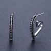 Heart Hoop Earrings with Black Zirconia Accents, Minimalist Ear Stud Design, Hypoallergenic Jewelry for Women