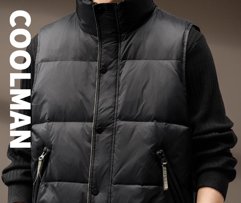 Men's Winter White Duck Down Vest - High-End, Lightweight, Stand-Up Collar, Warm and Thickened Sleeveless Outerwear