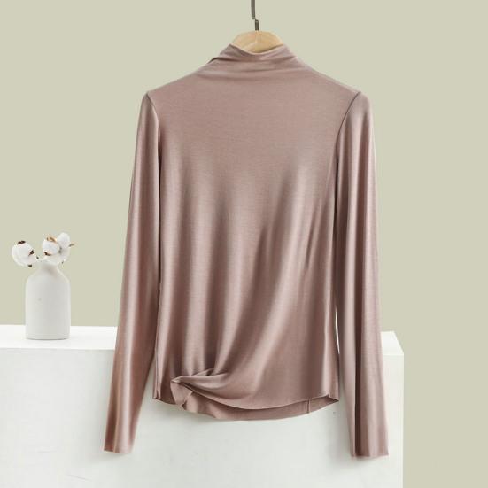 Women Bottoming Top Half-high Collar Long Sleeve Elastic Skinny Soft Warm Solid Color Pullover Simple Style Lady Inner Wear Blouse