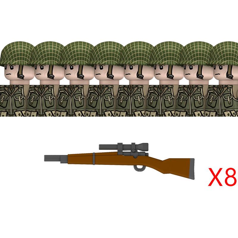 WW2 American Rangers Military Soldeirs Building Blocks US Army Infantry Medical Soldeirs Helmets Bazuca Weapons Bricks Toys