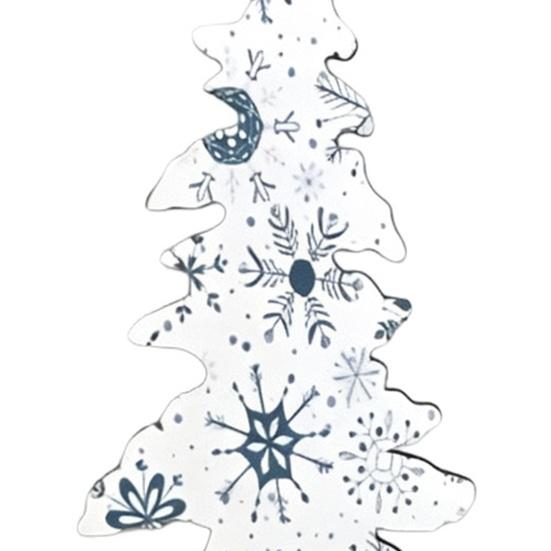 Staggered Tree Set Decorations 5Pcs Wooden Christmas Ornaments, Nordic Style Blue And White Snowflake Pattern Tabletop Trees Plaid/Snowflake/Polka Dot