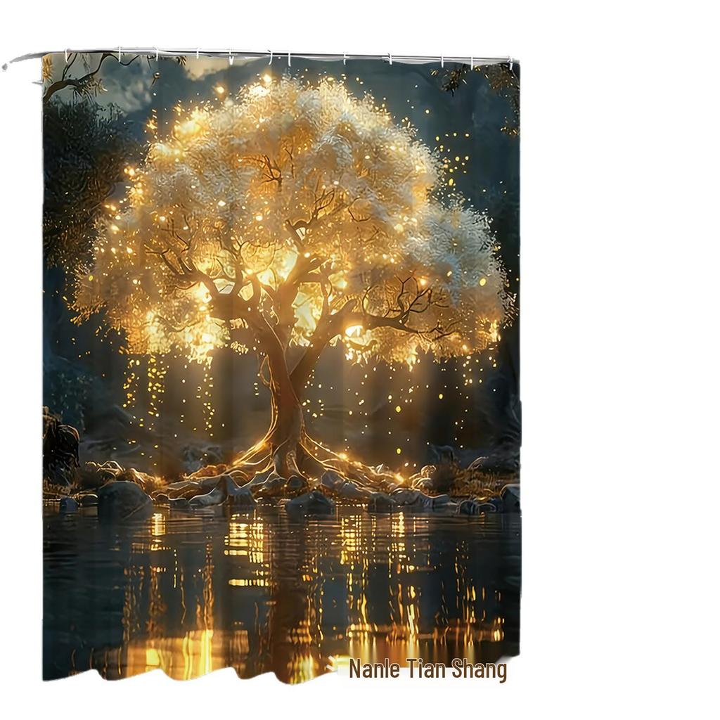 Luminous Golden Tree Pattern Bathroom Set with 12 Hooks - Decorative Home Accessories