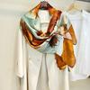 Commuting Versatile Oil Painting Style Medium And Long French Silk Long Scarf Mulberry Silk Silk Scarf Multi-Functional Summer Shawl Ol