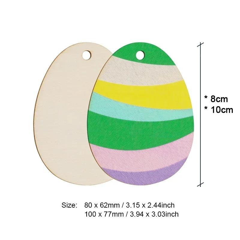 10pcs Easter Egg Unfinished Wood Ornaments Wood Slices DIY Crafts Unfinished Wooden Easter Ornaments with Hemp Rope for Easter