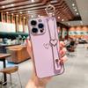 Electroplating Love Applicable iPhone17promax Hollow Love Wrist Strap Apple 16 Bracket Protective Cover 15 Soft