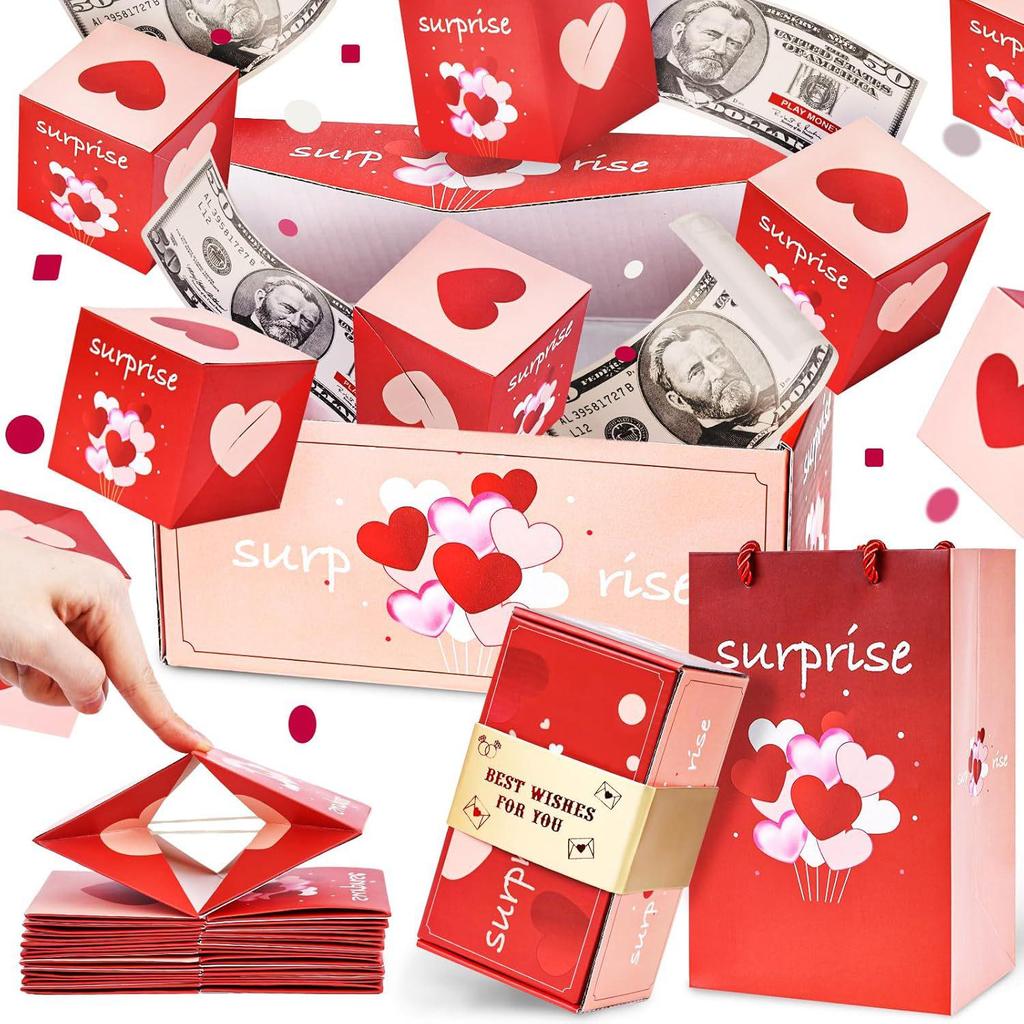 2024 Heart Style Surprise Pop-up Gift Box with Red Envelopes for Birthdays