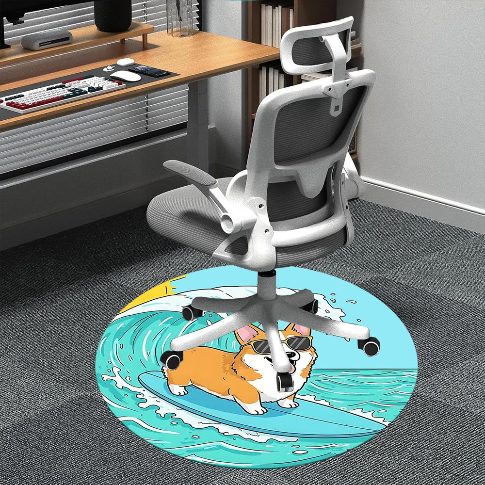 

1PC Surfing Corgi Office Round Area Rug, Indoor Mat Suitable ForOffice, Under Office Chairs Bedroom Living Room Home Decor, Room Deco, f008 80cm