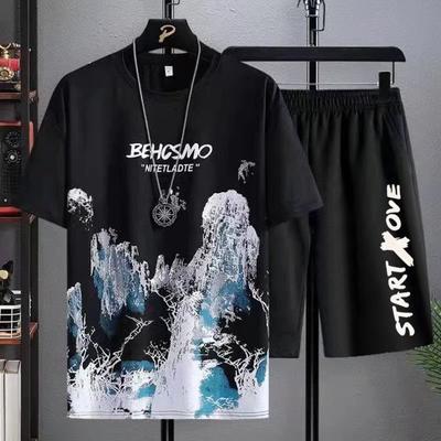 T-shirt Casual Ice Silk Gradient Short Men Sleeve T-shirt Shorts Set Męski letni sportowy dwuczęściowy strój Stylowa męska odzież