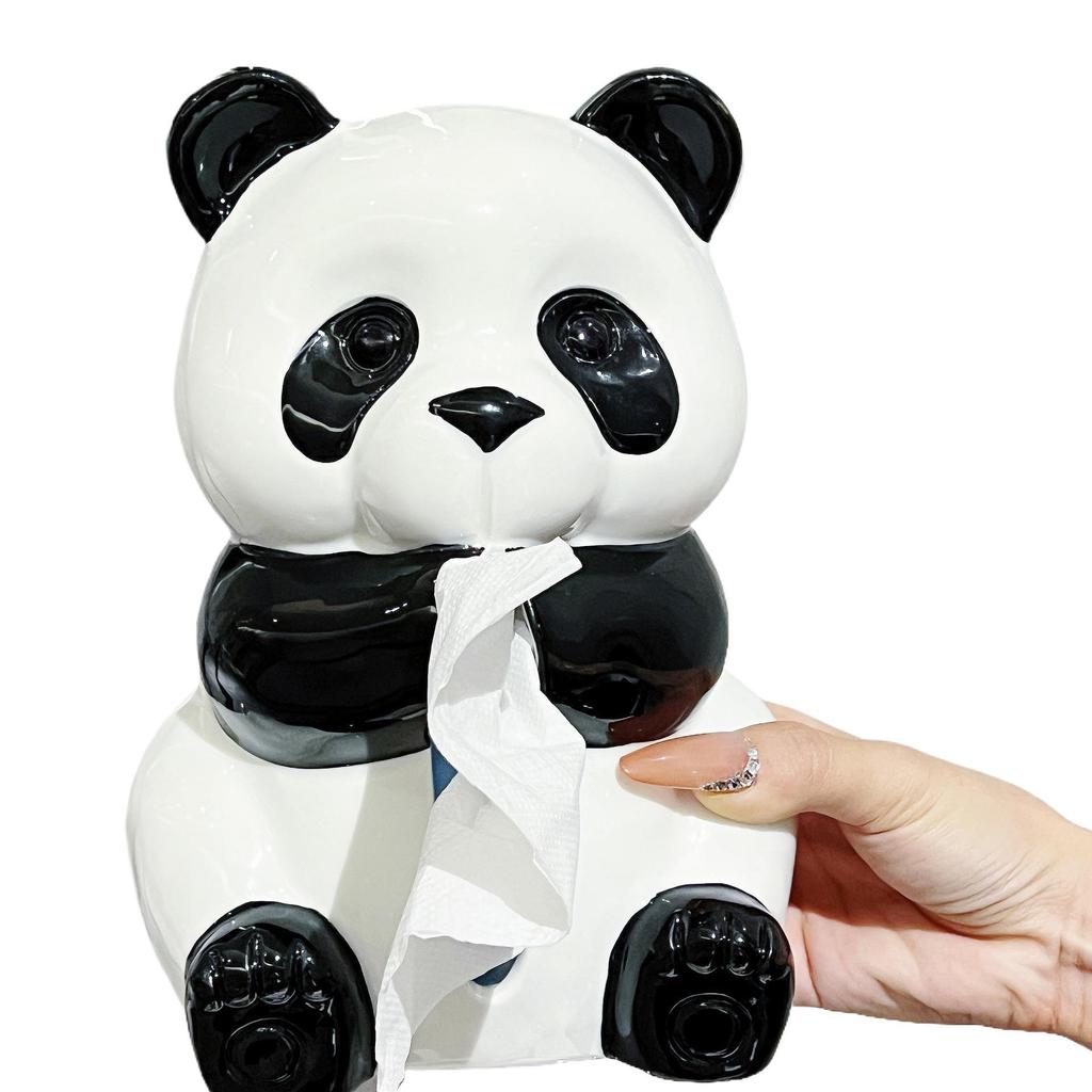 Panda Ceramic Tissue Box Holder - Creative Cartoon Napkin Dispenser for Living Room Decor