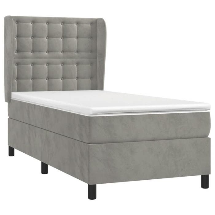3129435 vidaXL Lit à sommier tapissier et matelas Gris clair 100x200cm Velours