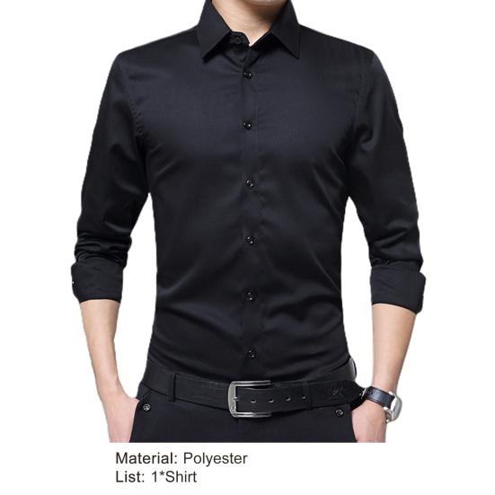 Men Shirt Solid Color Turn-down Collar Formal Single-breasted Autumn Shirt for Work