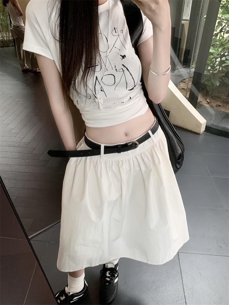 Frühling Sommer Amerikanischer Stil A-Linie Hohe Taille Midi Rock für Damen