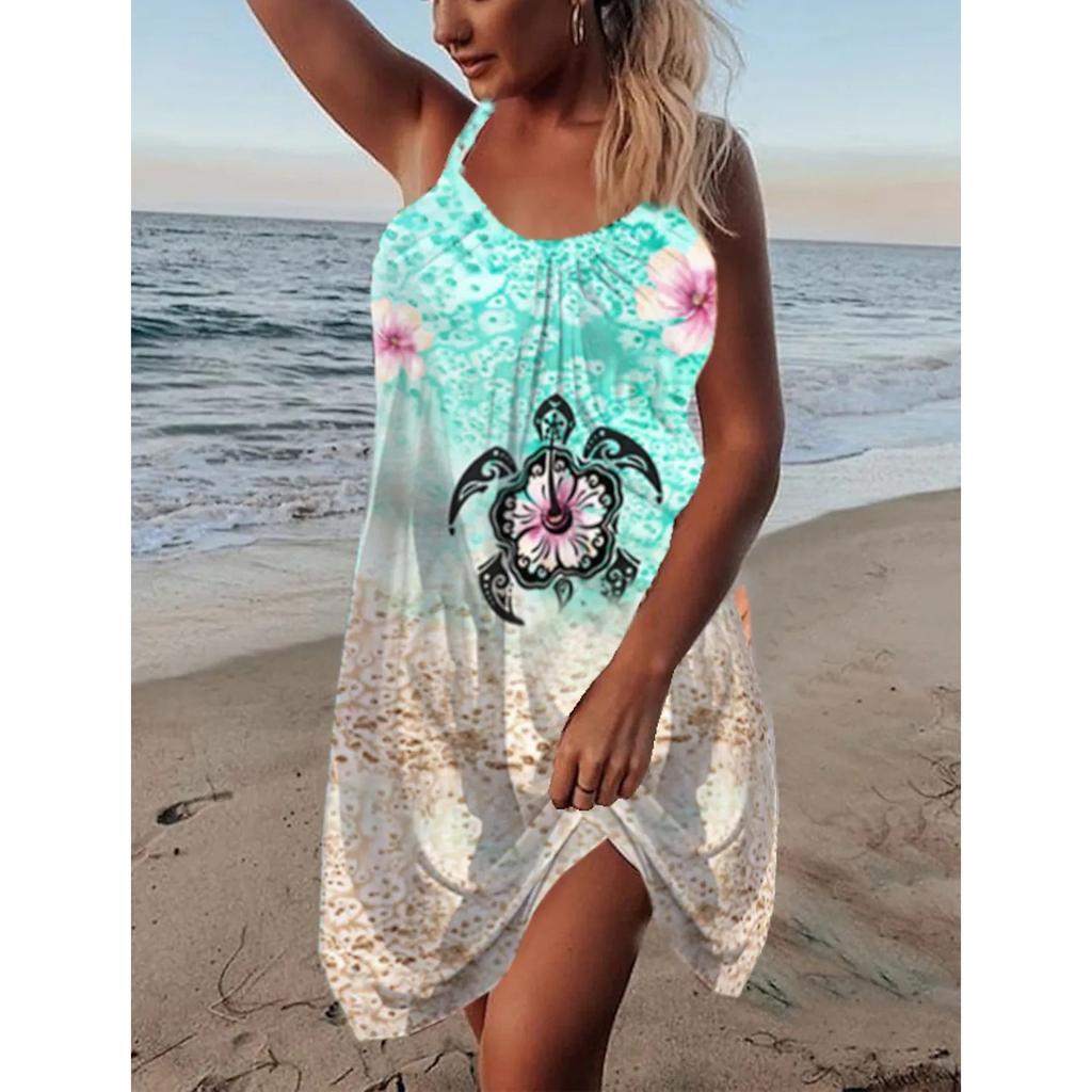 2025 New Women's Dress Print Sleeveless Suspenders Plus Size Loose Dress