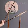 Handmade Waist Fan Antique Fan Han Chinese Clothing Cheongsam Rolling Long Handle Circular Fan Chinese Wind Long Tassel Double-Sided Old Bamboo