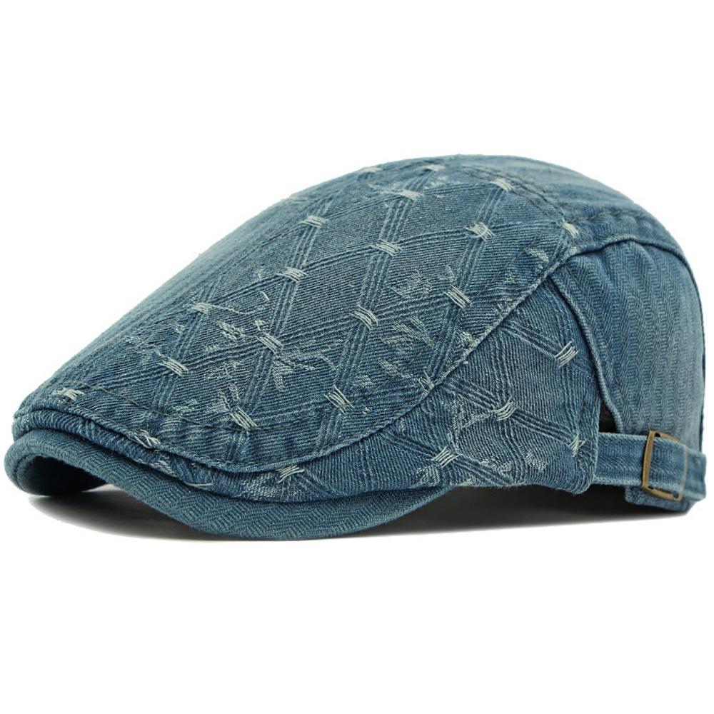 HT4773 Mens Beret Women Spring Summer Sun Cap Male Female Denim Beret Cap Retro Artist Painter Beret Hat Adjustable Ivy Flat Cap