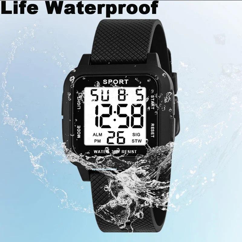 Herren Sportuhr Hintergrundbeleuchtung Anzeige Countdown Herren Digitaluhren 3Bar Wasserdicht Militäruhr Alarm Armbanduhr