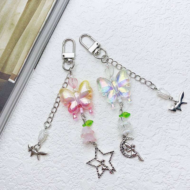 

Kawaii Gradient Butterfly Chain Keychain Phone Charms Подвеска Милая Бабочка Звезда Бисерный Брелок Ручной Работы Украшение Сумки