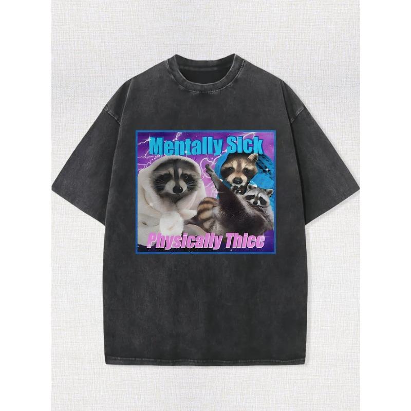 Small Raccoon, Animal Print Design, Rugby, 8.11 oz of Cotton High-Quality Printed T-Shirt with Round Neck And Short Sleeves