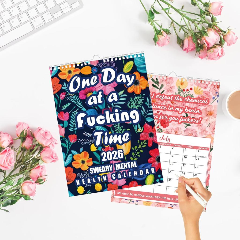 2026 Funny Mental Health Calendar, 12 Monthly Sweary Affirmations for Anxiety & Depression, Humorous Demotivational Quotes Planner, Motivational Cuss