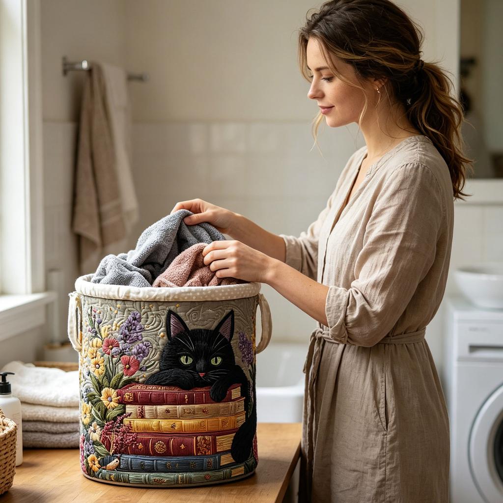 Quilted Laundry Storage Basket Medium Size 16X22 Inches Fabric Storage Bin with Handles for Clothes Toys and Household Items