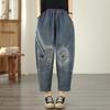 Plus Size Vintage Embroidery High Waist Casual Loose Women Spring Summer Autumn Jeans Denim Harem Pants