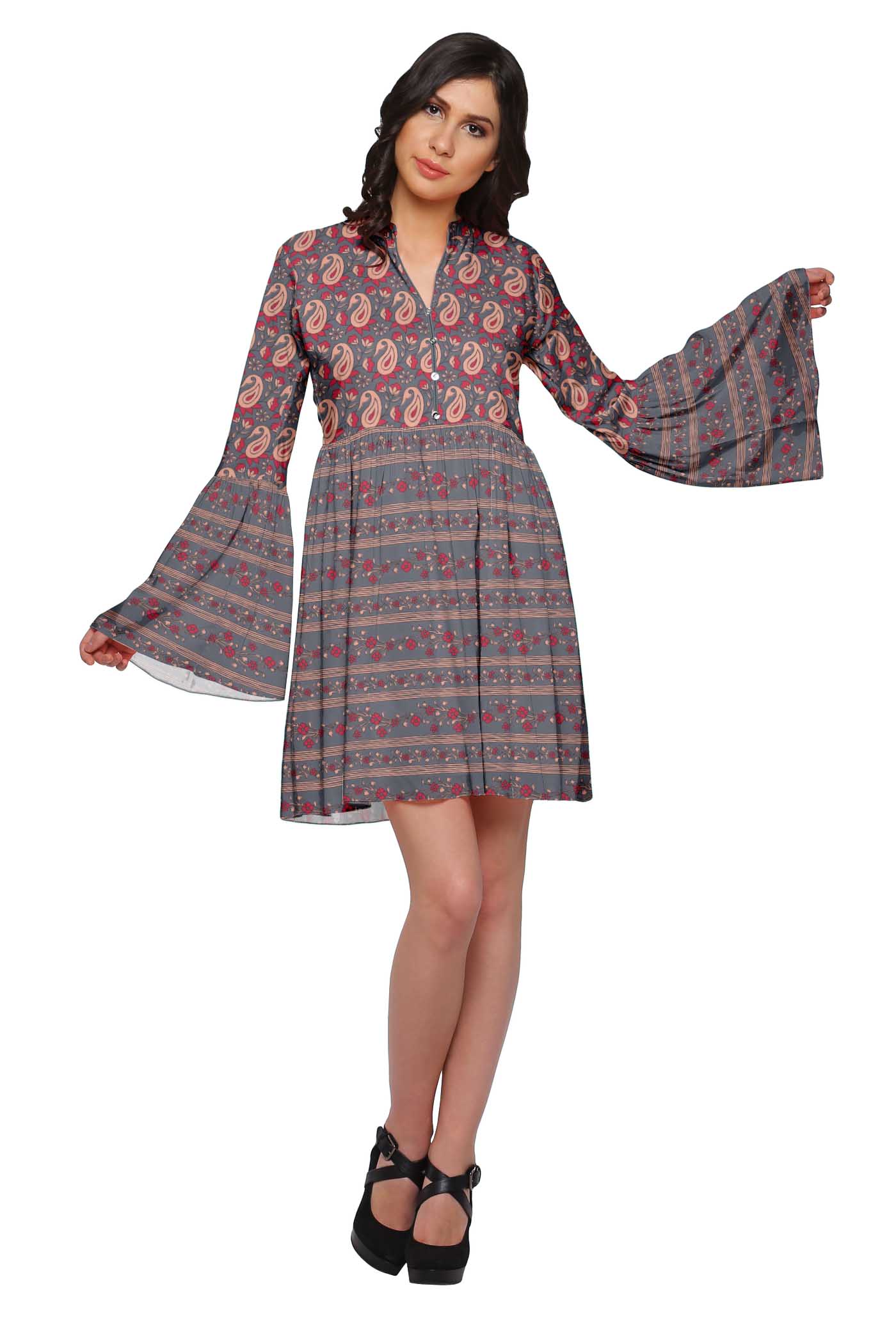 

Жіноча міні-сукня з коротким рукавом з принтом Moomaya, літній одяг XS сірий колір