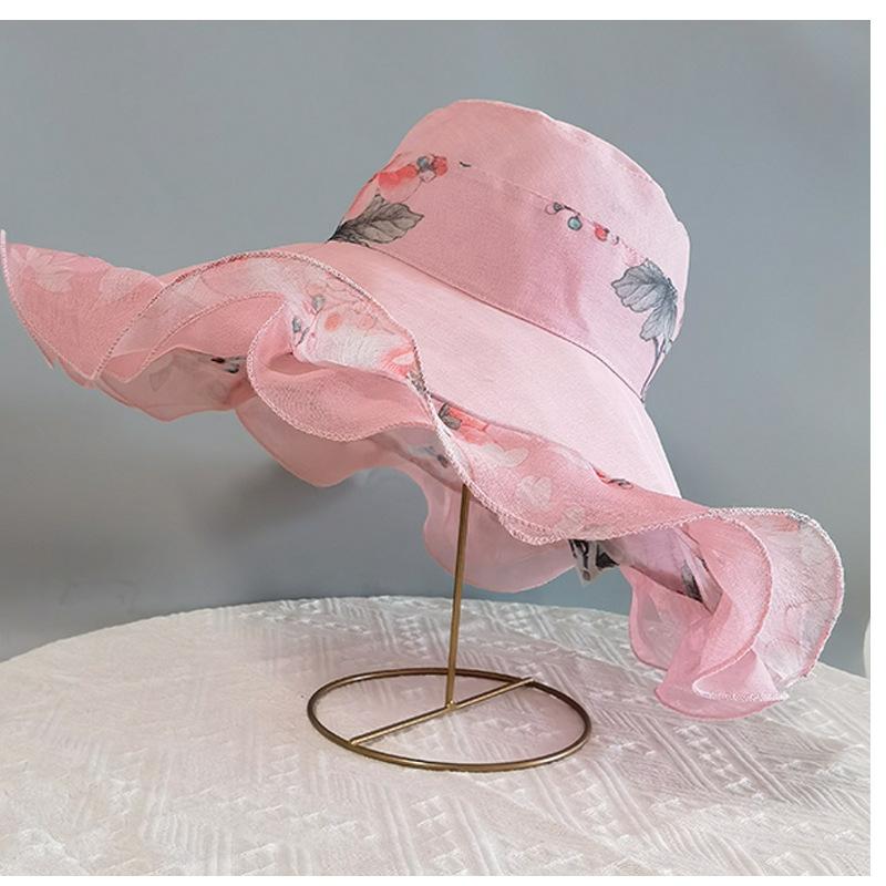 Double-sided mom hat fashion wave along beach hat ladies summer outdoor sun protection cotton and linen foreign gas bucket hat