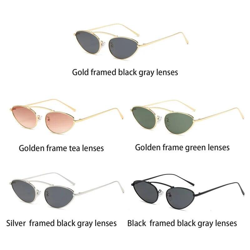Fashion Korean Luxury  Cat Eye Sunglasses Women Unique Small Oval Sun Glasses Metal Frame Cool Triangle Eyewear Uv400