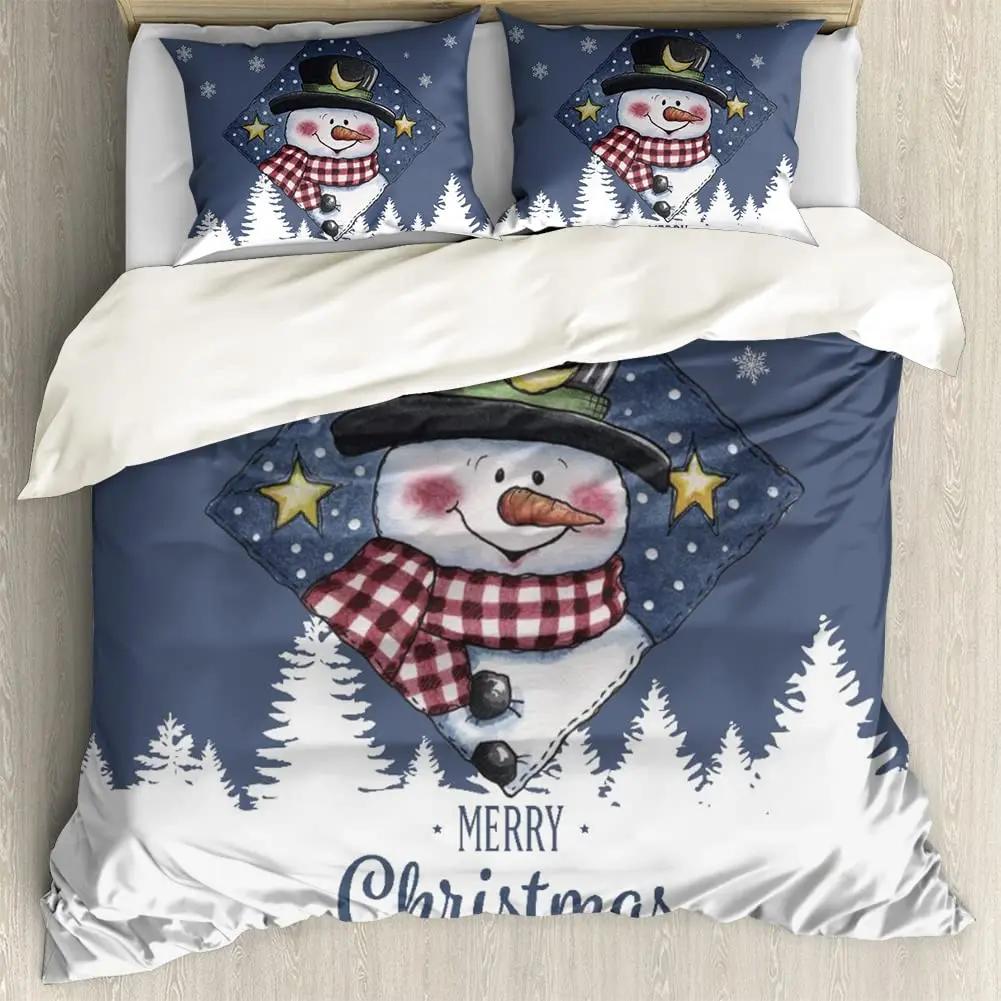 Weihnachten Schneemann König Königin Bettbezug Kinder Cartoon Bettdeckenbezug Weiß Winter Schneeflocke Bettwäsche Set Polyester Bettdeckenbezug