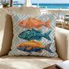 Colorful Fish Throw Pillow Cover Coastal Damask Print Cushion Case For Nautical Beach Home Decor