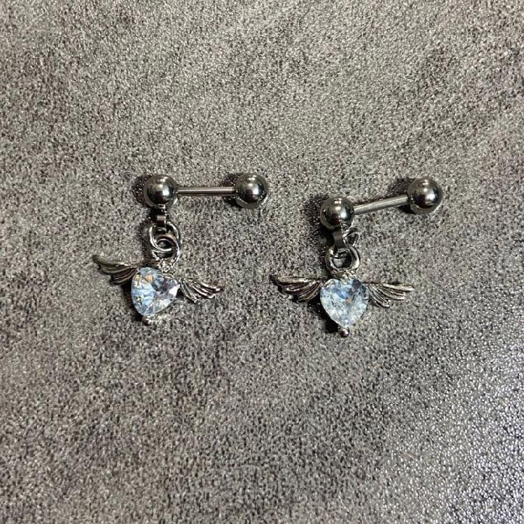Angel Wing Heart Shape Earrings Stainless Steel Body Jewelry Ear Studs For Casual Or Formal Occasions