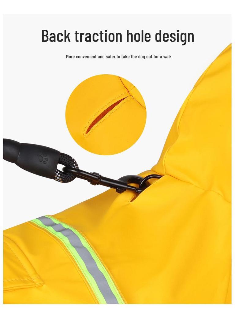 Large Dog Hooded Raincoat with Reflective Strips - Waterproof and Windproof