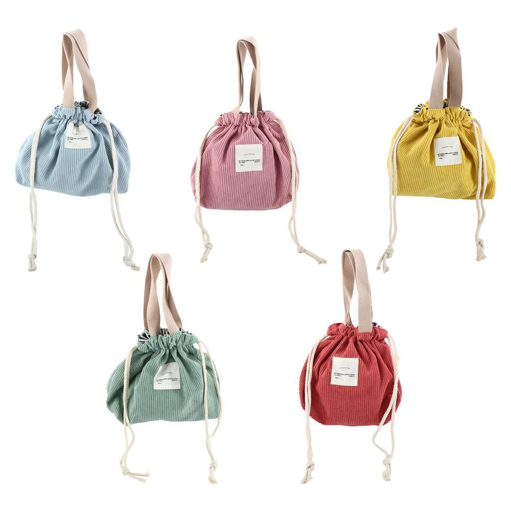 Canvas Thermal Corduroy Food Storage Bags Small Handbag Lunch Box Drawstring Picnic Tote Lunch Bag
