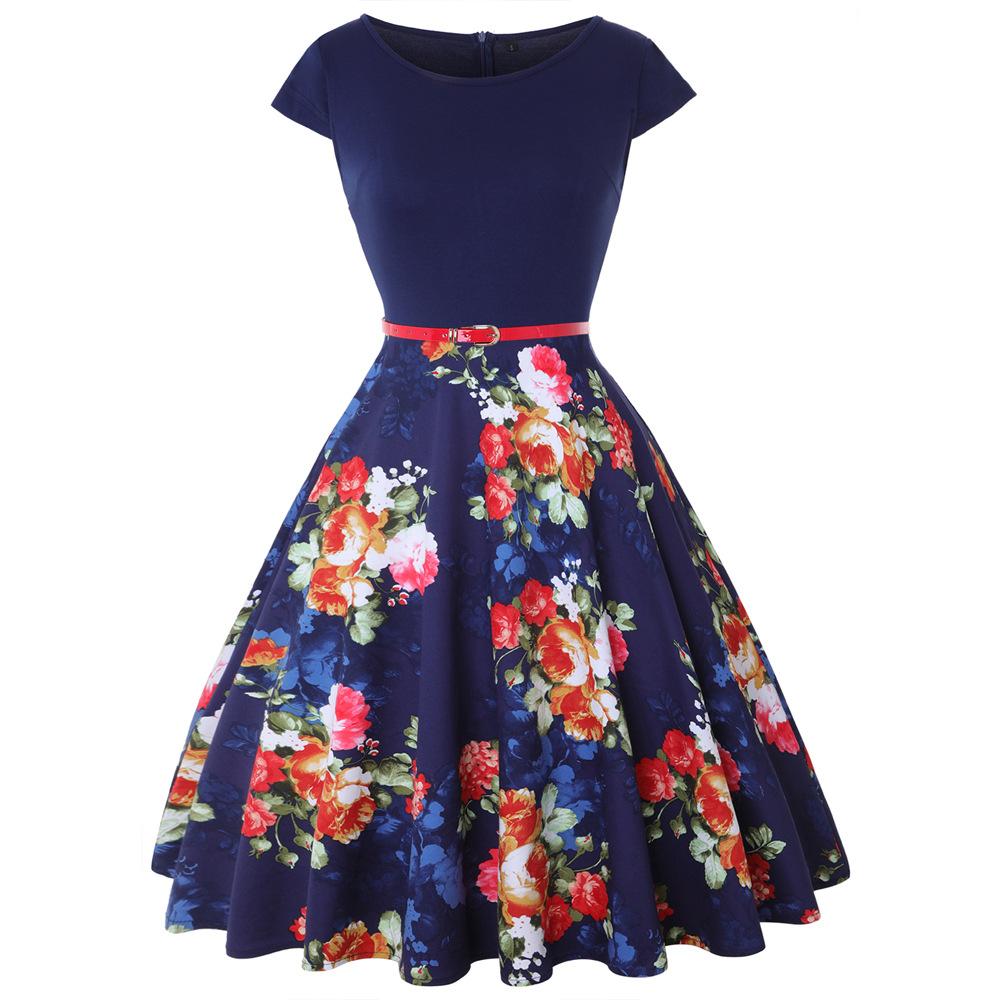 Women's Sunskirt Summer Dress Pullover Round Neck Printed Slim Fit Short Sleeve Dress Beach Dress Plus Size