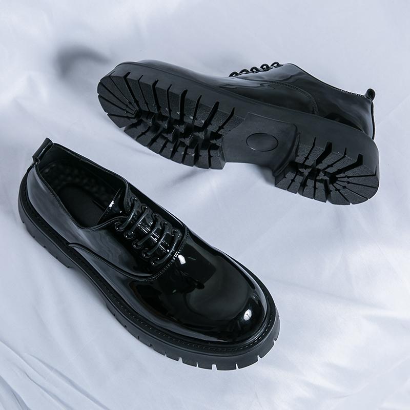 Dress Shoes Men PU Big Head Thick Sole Wear-resistant Casual Leather Shoes Business Fashion Derby Shoes Sizes 38-45 Men Shoes