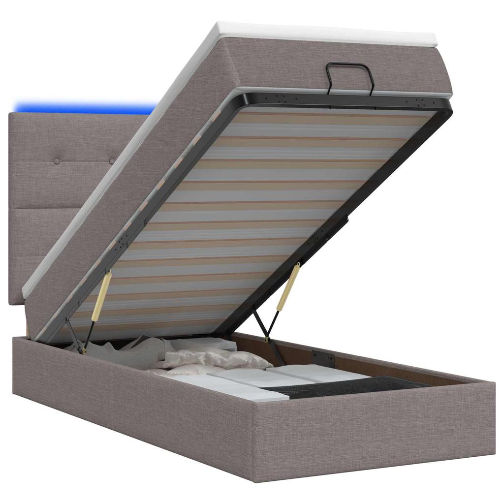 Ottoman Bed with Mattress and LED Taupe 80 X 200 Cm Fabric