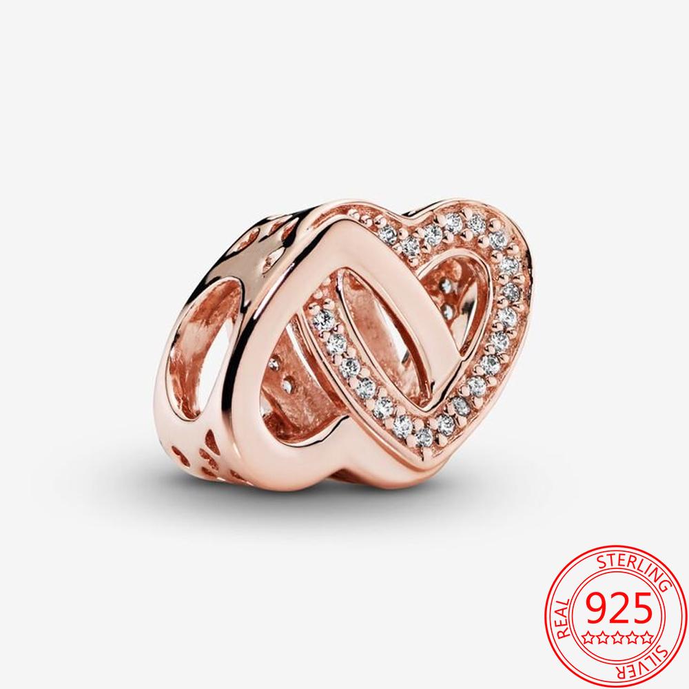 Classic 925 Silver Rose Gold Heart&Ball&Lucky Bead Charm Fit Bracelet DIY Jewelry