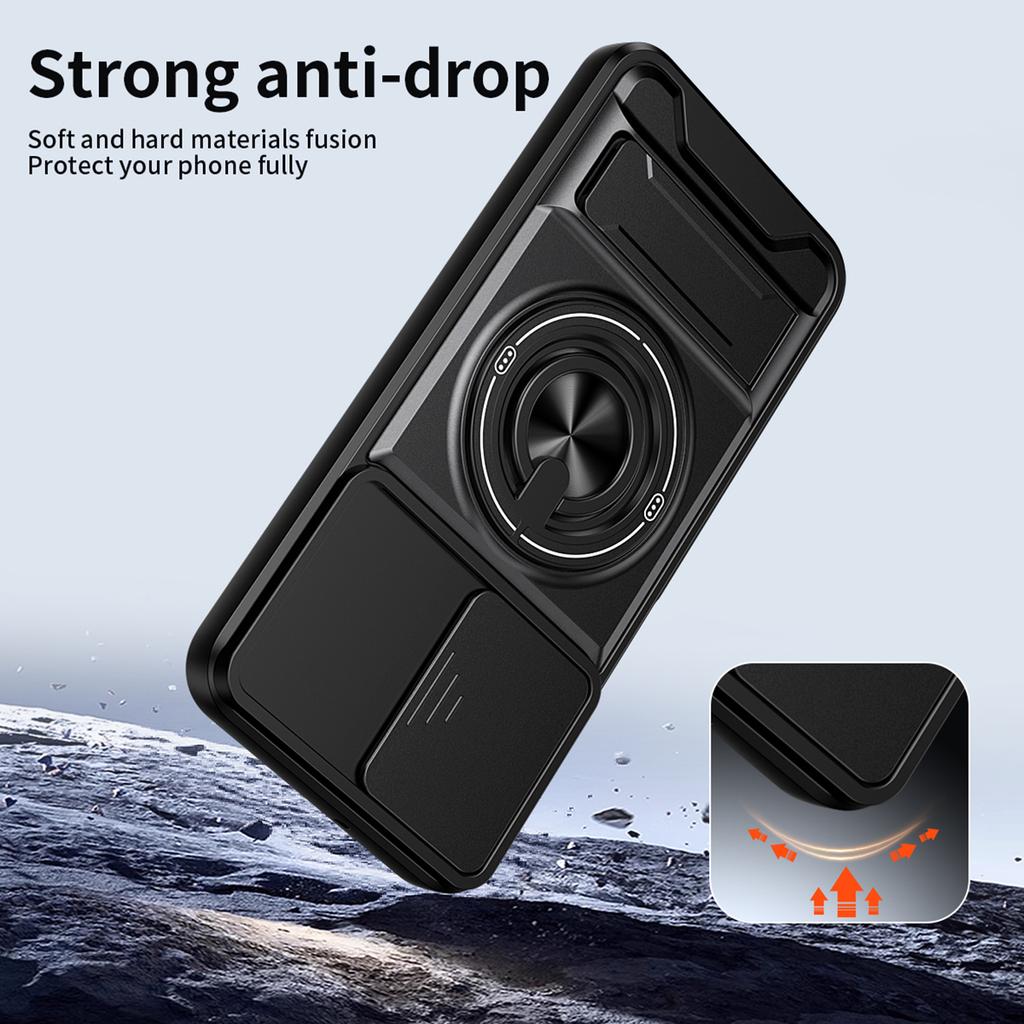 For Samsung Galaxy A26 5G Magnetic Case Ring Holder Foldable Kickstand TPU PC Phone Cover with Camera Lens Slider