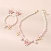 Pink Pearl Beaded Necklace Hand Chain Sweet Style Ear Pendants  Children's