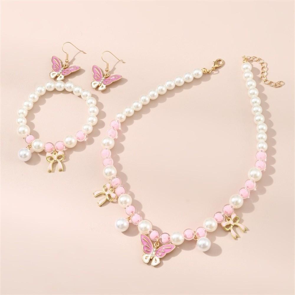 Pink Pearl Beaded Necklace Hand Chain Sweet Style Ear Pendants  Children's