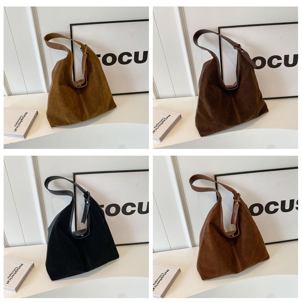 Korean Style Suede Tote Bag Solid Color Underarm Packs Casual Large Capacity Handbag  Travel