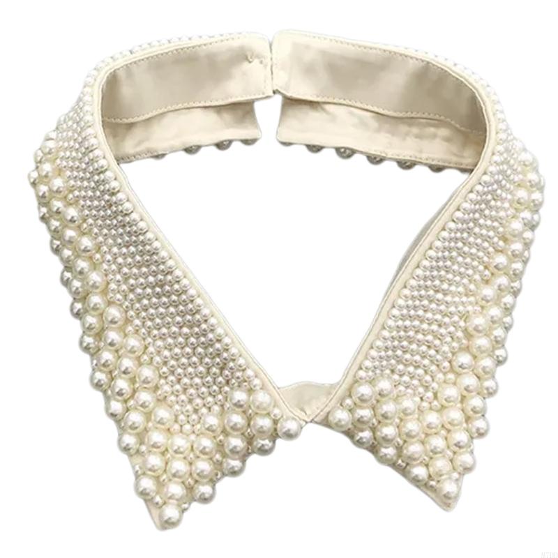 M7DD Fashionable Imitation Pearls Beaded False Collar for Women Casual Formal Wear Detachable Choker Shirt Insert Collar Lapel