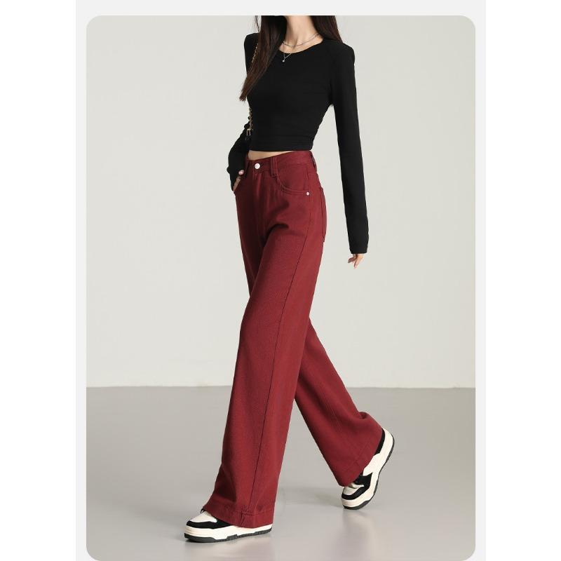 Anchor Red Narrow Version Wide-leg Pants Spring New Style Red High-waist Drape Slim Floor-length Straight Pants Women's Trousers