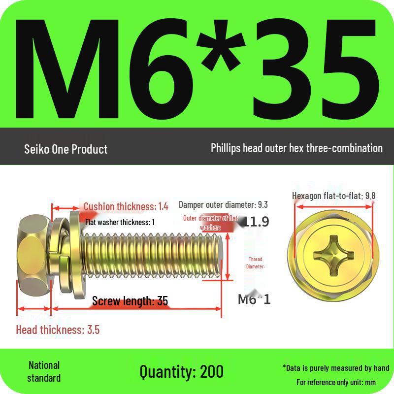 Hex Head Combo Screw Bolt with Washer and Spring Washer