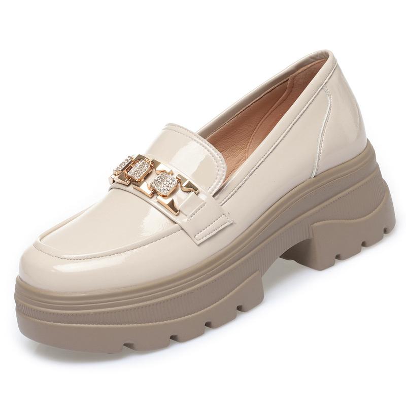 Fashion 5.5cm British Style Thick Bottom Patent Leather Loafers Women's Platform Shoes 2024 Spring Shallow Block Heels Shoes Office