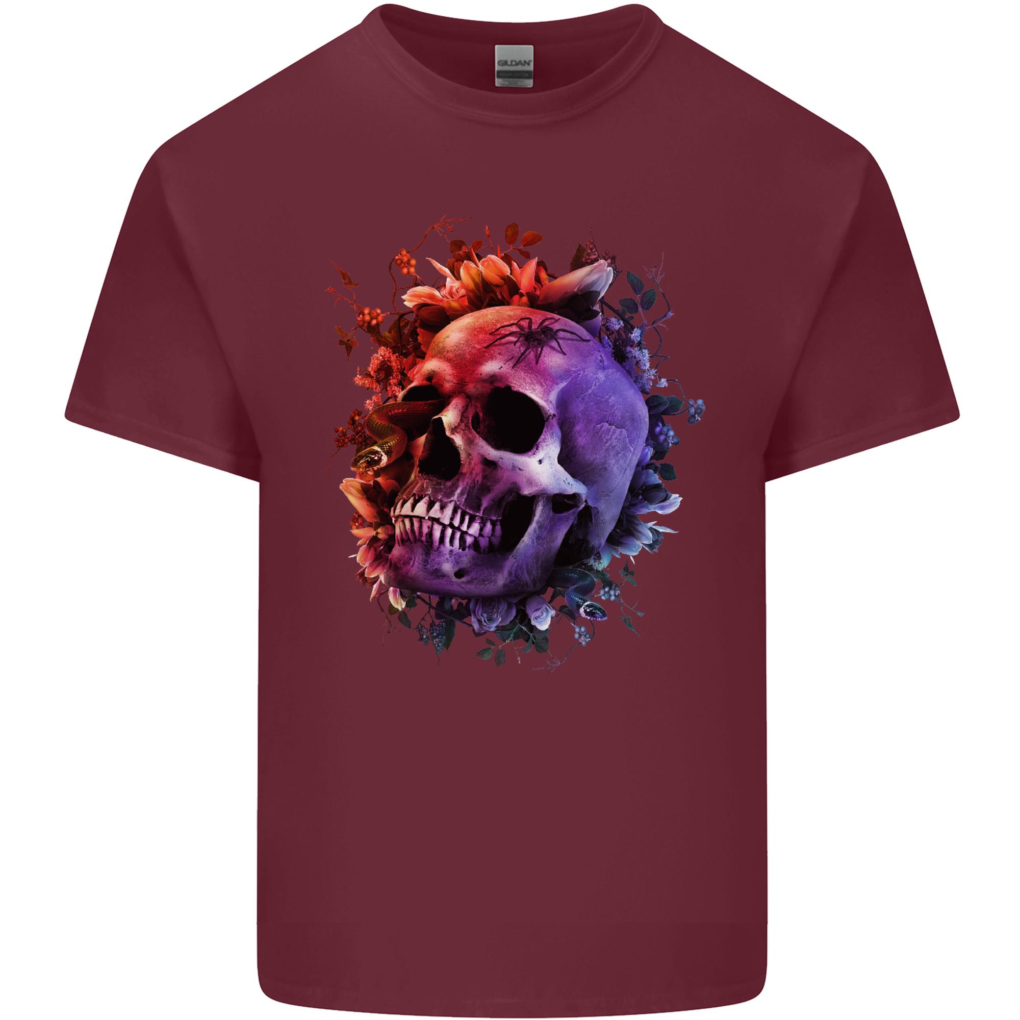 Skull With Spider Flowers and Spider Unisexs Light Cotton TShirt S