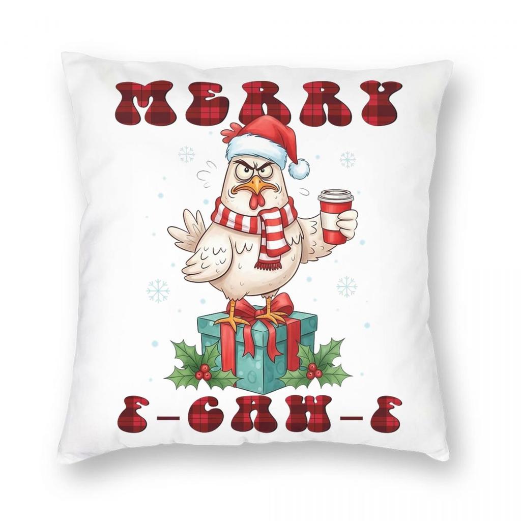 Christmas F-Caw-F Chicken Pillowcase Printed Polyester Cushion Cover Decorations Throw Pillow Case Cover Home Square 18''